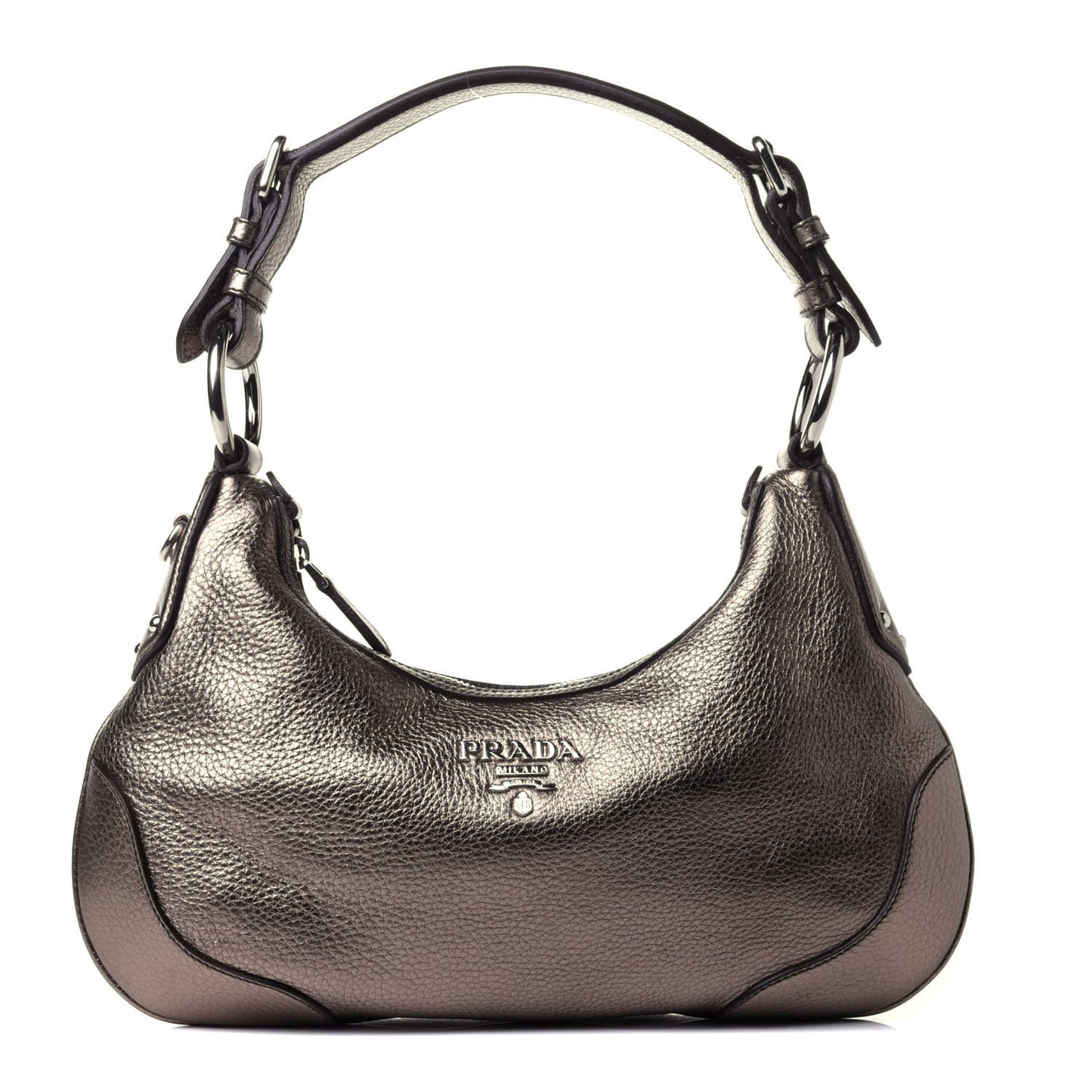 Metallic Vitello Daino Shoulder Bag Piombo