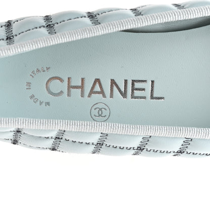 Chanel Lambskin Embroidered Grosgrain Quilted Cap Toe Ballerina Flats 38.5 Light Blue Black 9 of 10