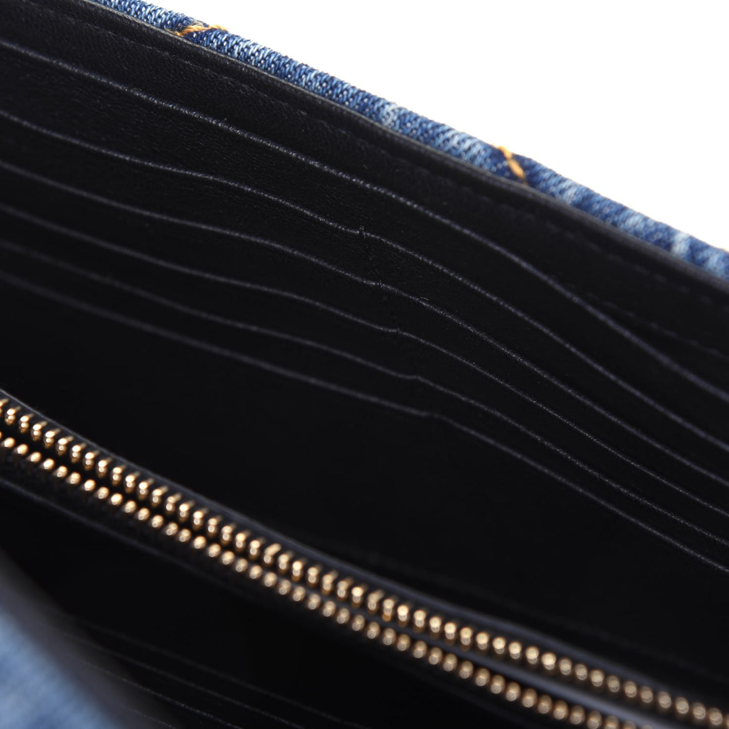 Denim Matelasse Chevron Monogram Chain Wallet Blue Jeans