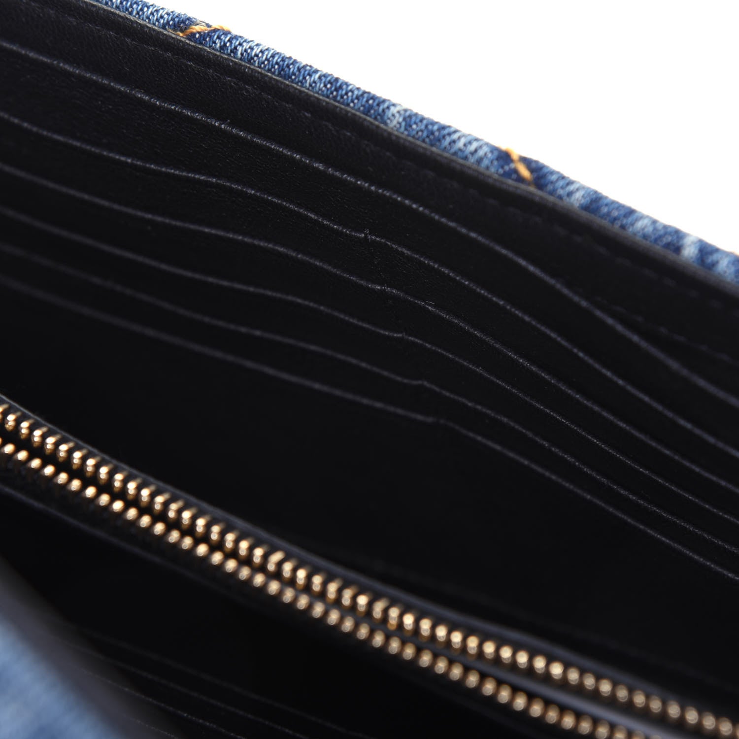 Saint Laurent Denim Matelasse Chevron Monogram Chain Wallet Blue Jeans 9 of 12