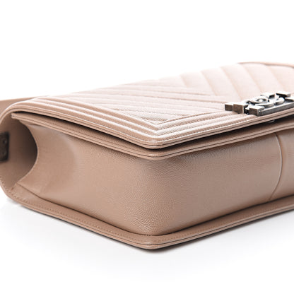 Chanel Caviar Chevron Quilted New Medium Boy Flap Dark Beige 4 of 9