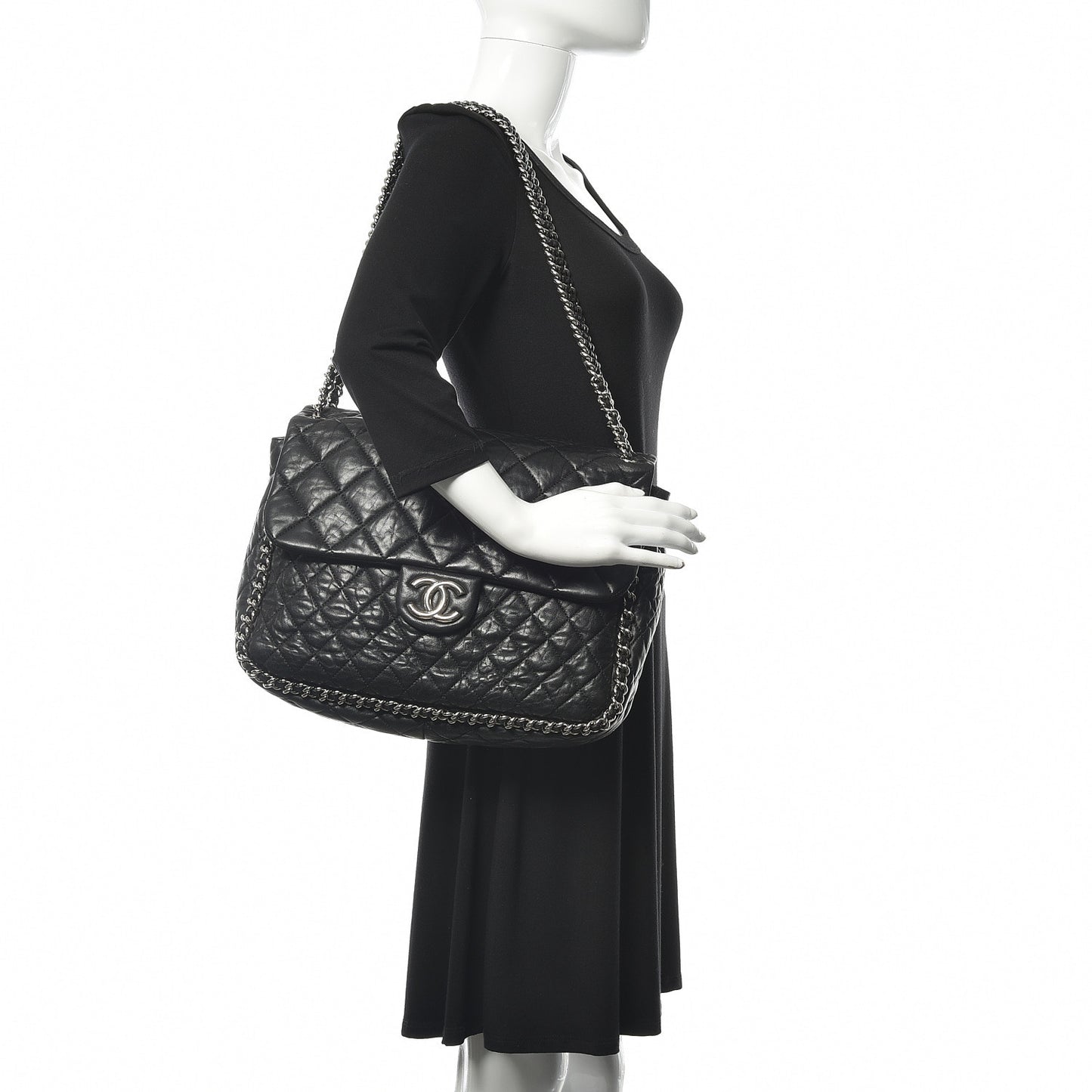 Washed Lambskin Quilted Maxi Chain Around Flap Black