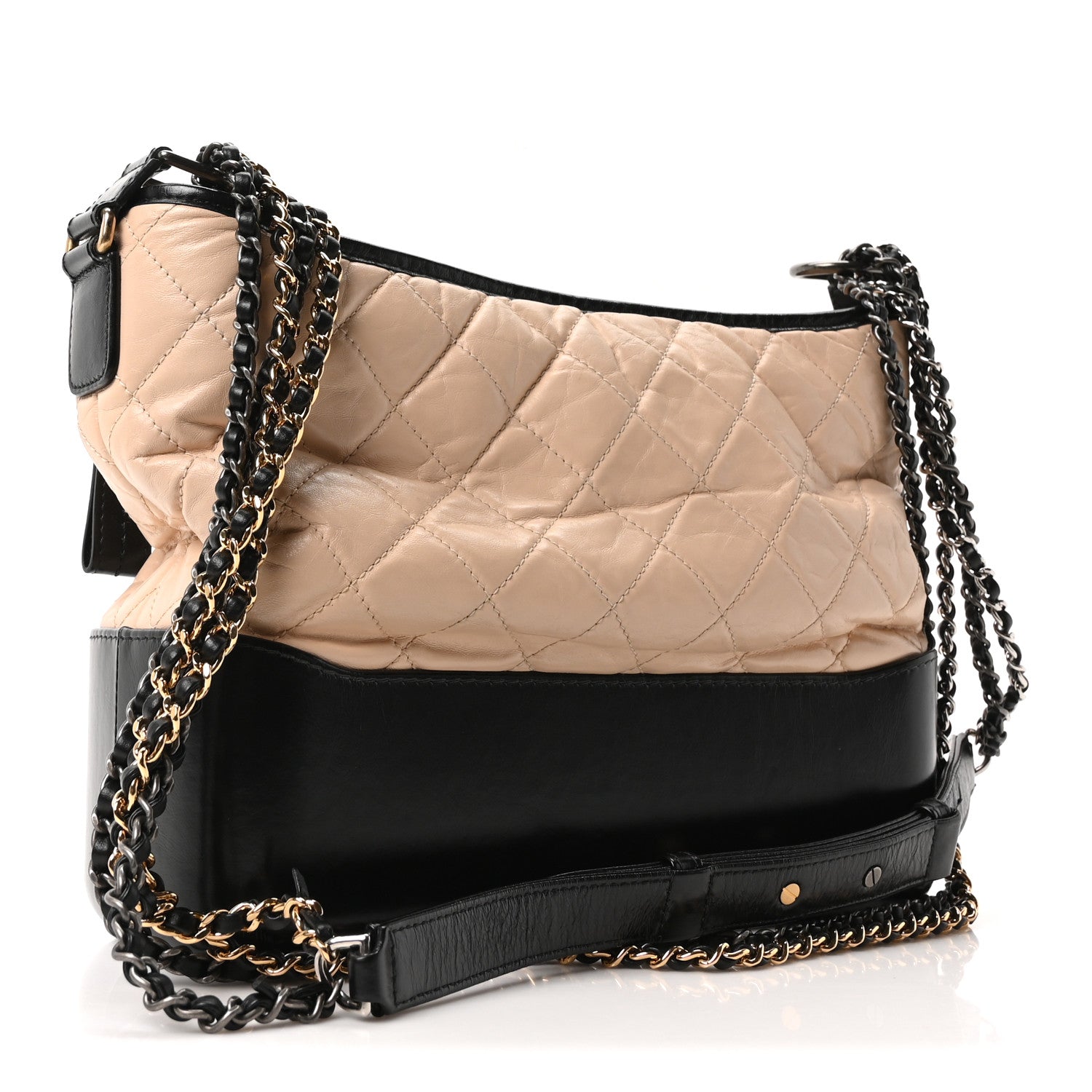 Chanel Aged Calfskin Quilted Medium Gabrielle Hobo Beige Black 3 of 10