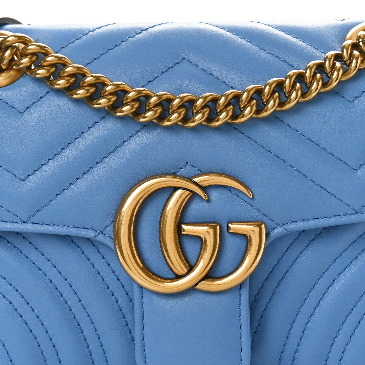 Gucci Calfskin Matelasse Mini GG Marmont Shoulder Bag Clear Sky Blue 8 of 10