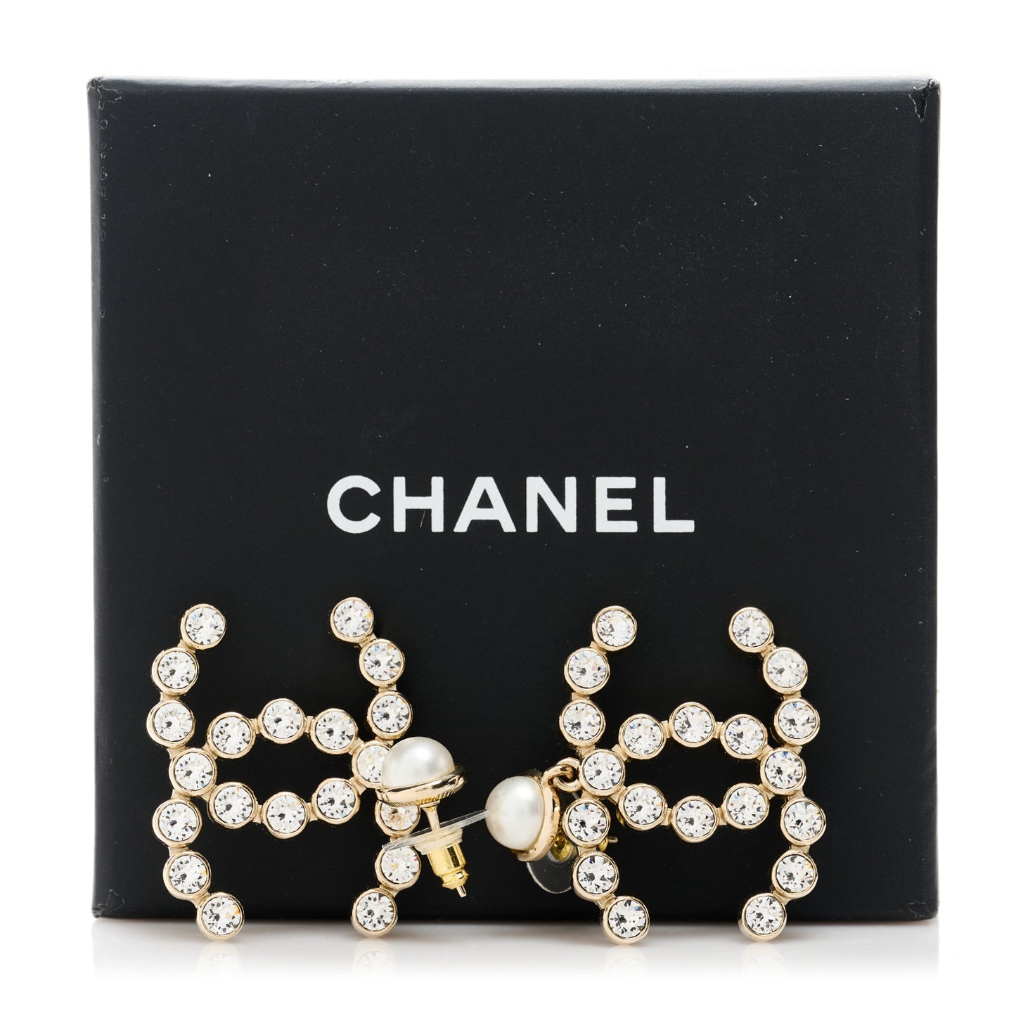 Crystal Pearl Large CC Drop Earrings Gold