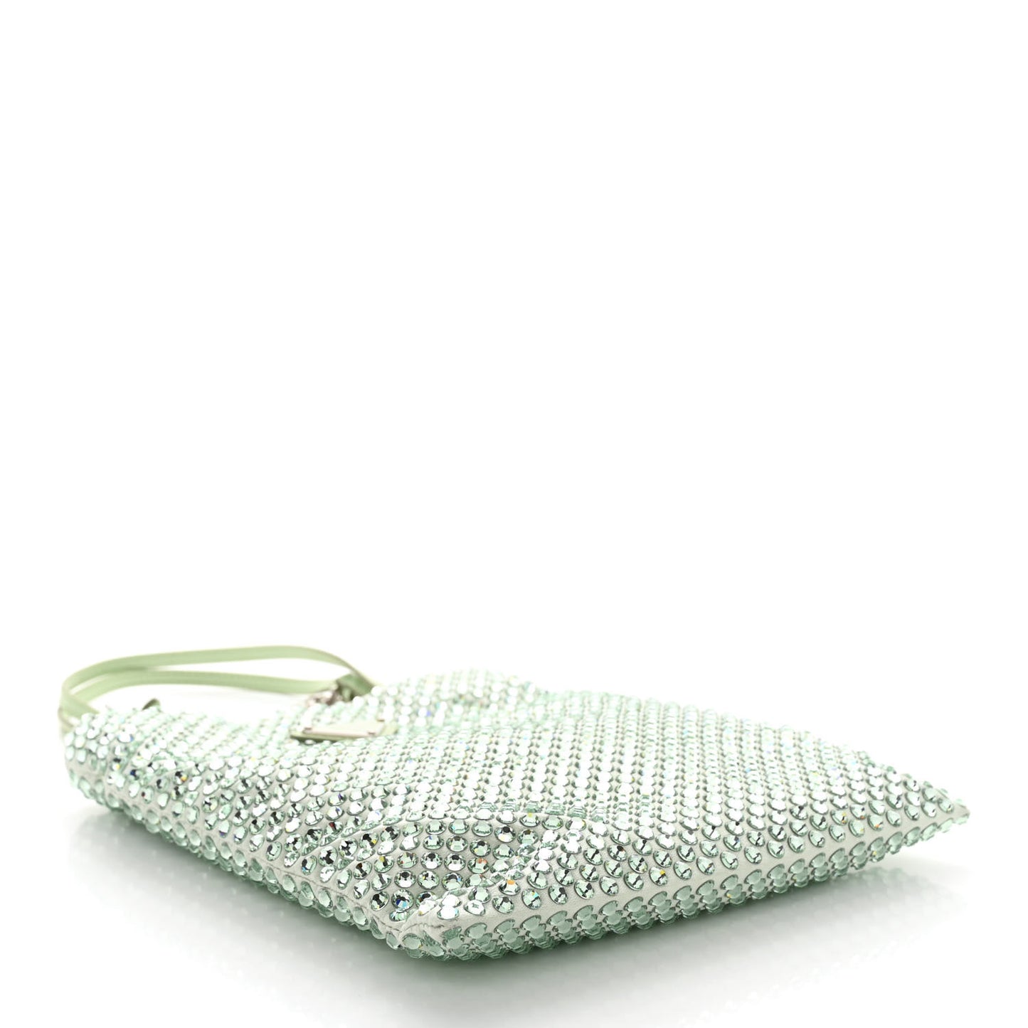 Satin Crystal Metal Triangle Logo Chain Crossbody Handbag Acqua Acqua
