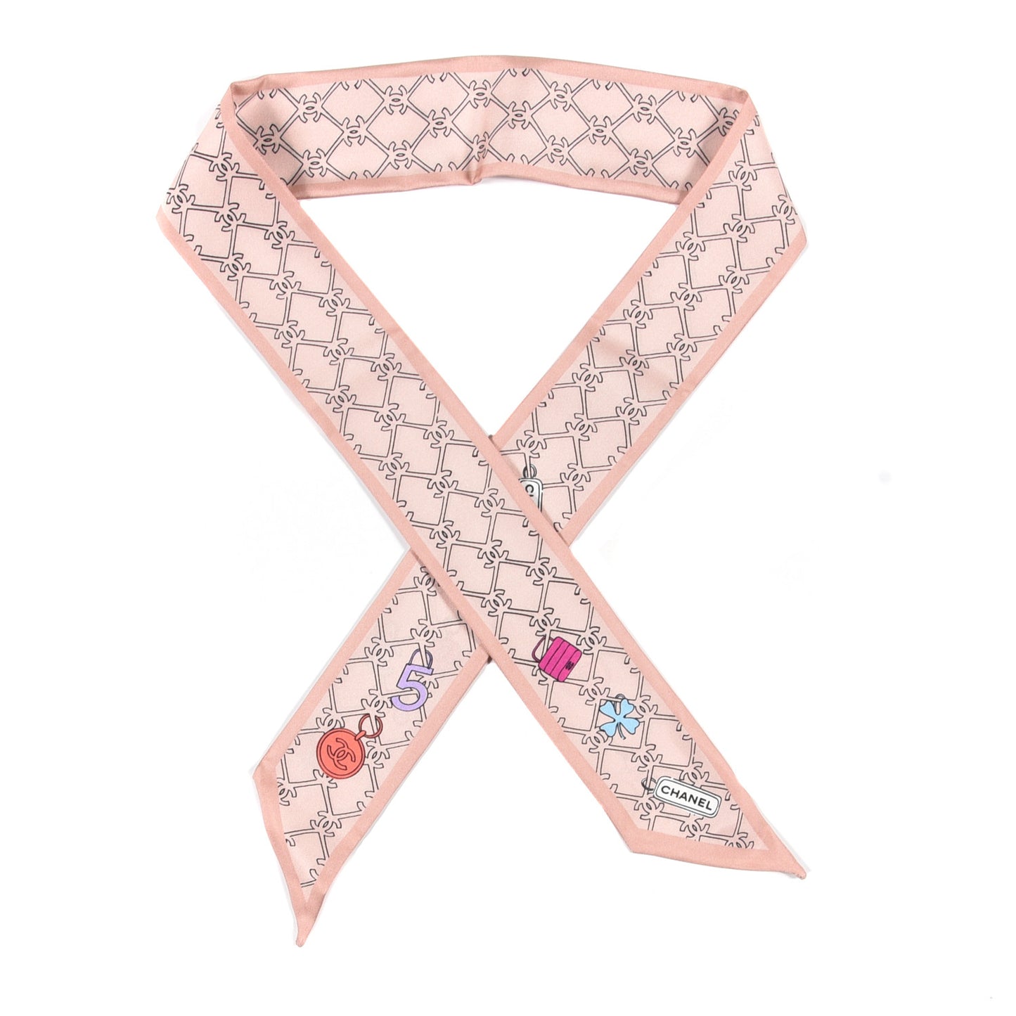 Silk CC Lucky Symbols Slim Bandeau Scarf Pink Multicolor
