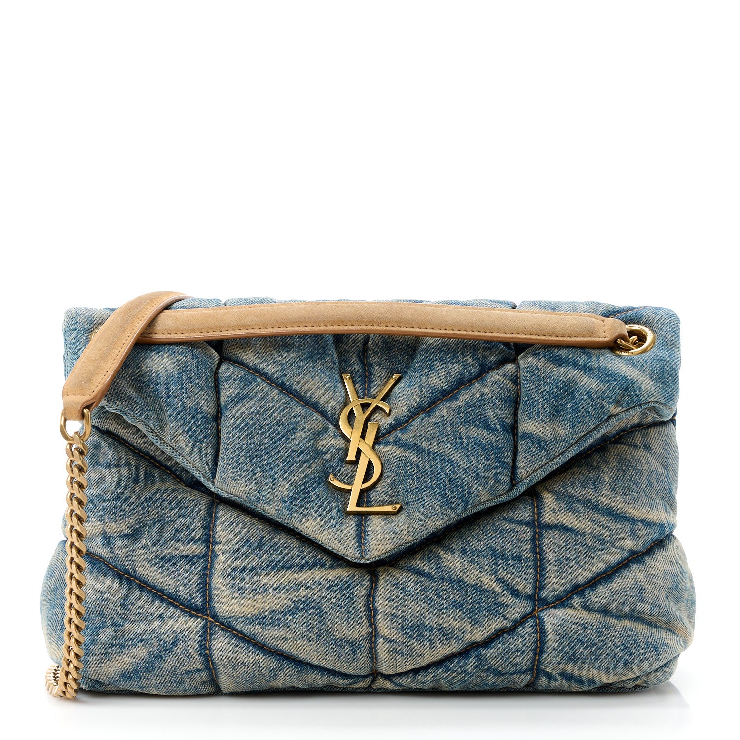 Saint Laurent Denim Quilted Small Loulou Puffer Monogram Chain Satchel Blue Cinnamon 1 of 10