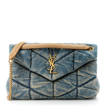 Saint Laurent Denim Quilted Small Loulou Puffer Monogram Chain Satchel Blue Cinnamon 1 of 10