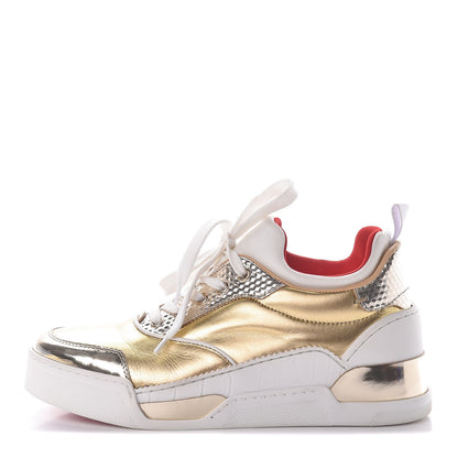 Christian Louboutin Metallic Calfskin Womens Aurelien Flat Sneakers 38 Gold White 1 of 13
