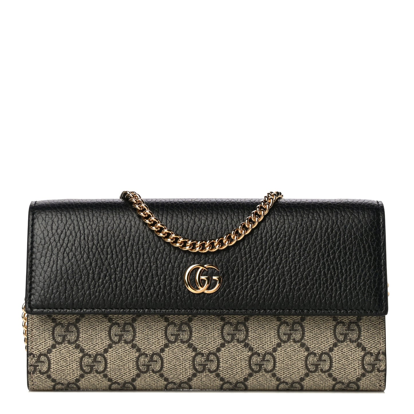 Dollar Calfskin GG Supreme Monogram Petite GG Marmont Wallet Chain Bag Black Beige Ebony