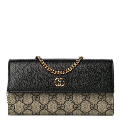 Gucci Dollar Calfskin GG Supreme Monogram Petite GG Marmont Wallet Chain Bag Black Beige Ebony 1 of 9