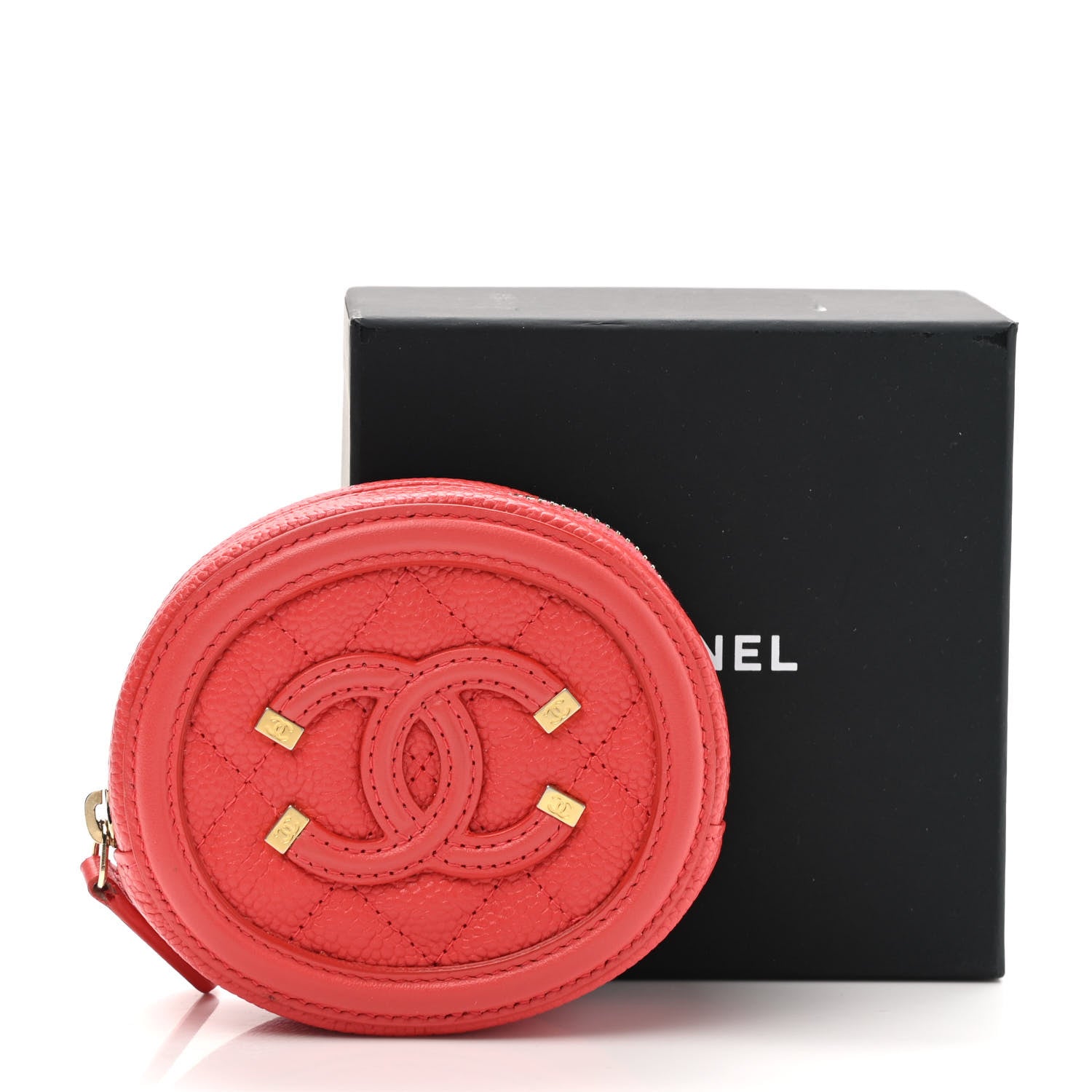 Chanel Caviar Quilted Filigree Zip Around Classic Coin Purse Red 9 of 9