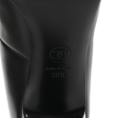 Chanel Shiny Lambskin Patent Calfskin Cap Toe Ankle Pearl Chain Pumps 39.5 Black 14 of 20