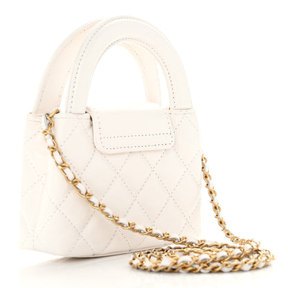 Chanel Shiny Aged Calfskin Quilted Mini Nano Kelly Shopper White 3 of 11