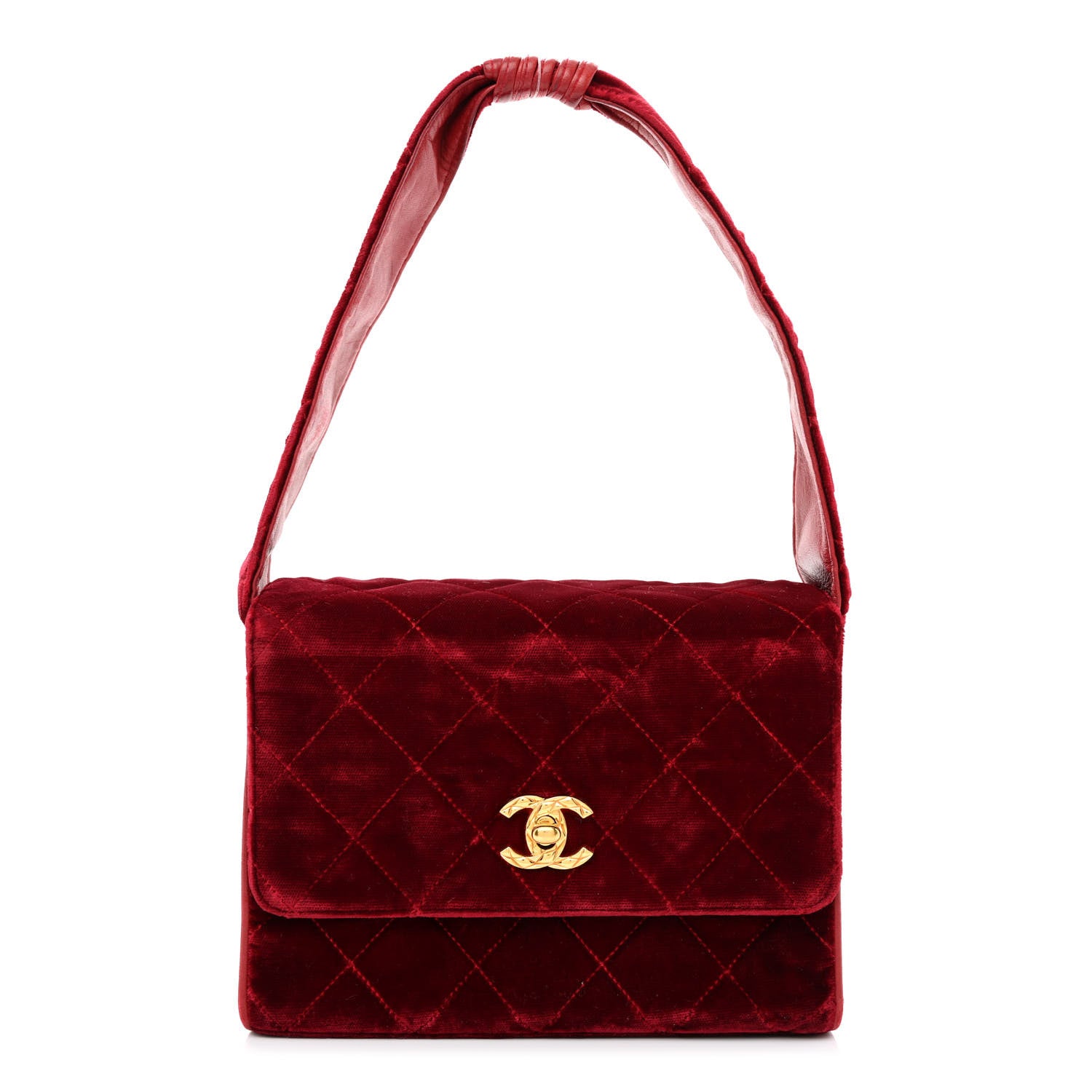 Chanel Velvet Quilted Square Shoulder Bag Burgundy 1 of 10