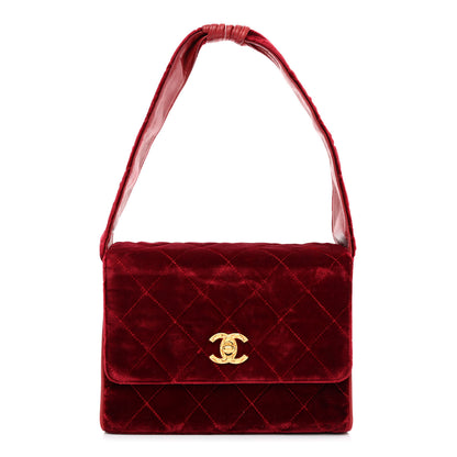 Chanel Velvet Quilted Square Shoulder Bag Burgundy 1 of 10
