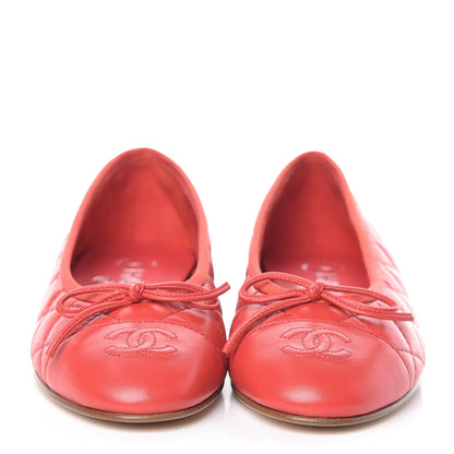 Chanel Lambskin Quilted CC Cap Toe Ballerina Flats 35.5 Light Red 2 of 8