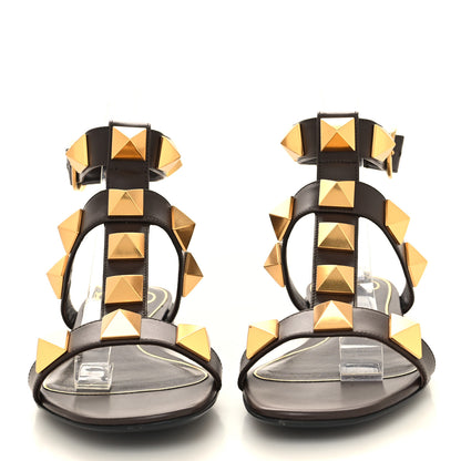Valentino Garavani Calfskin Roman Stud Ankle Strap Flat Sandals 36.5 Dark Brown 2 of 8