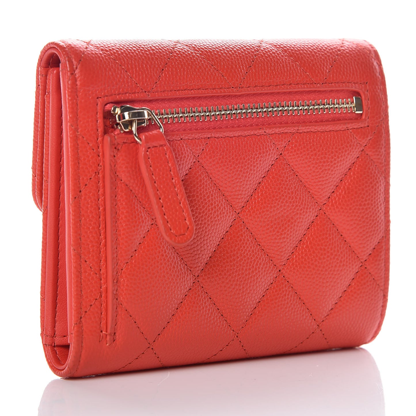 Caviar Quilted Compact Flap Wallet Red