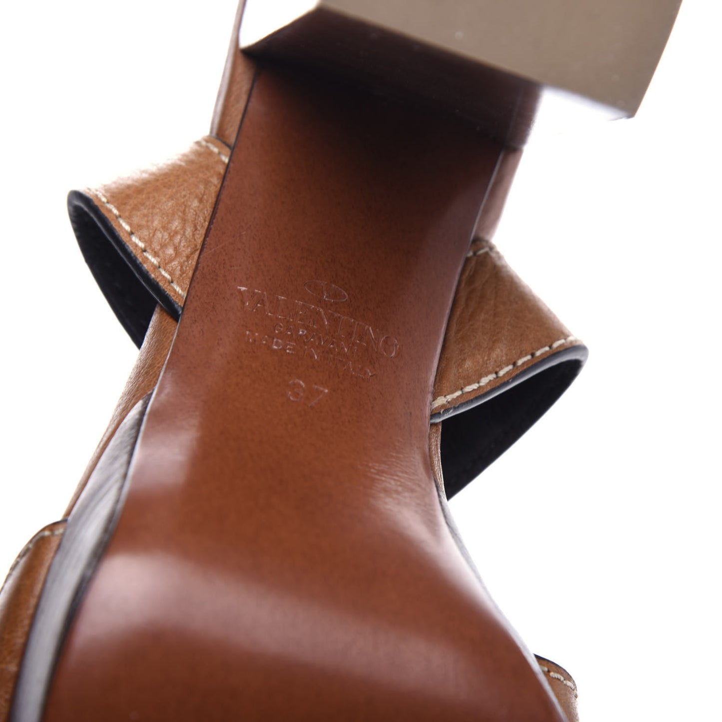 Grainy Cowhide VLogo Platform Sandals 37 Cuoio