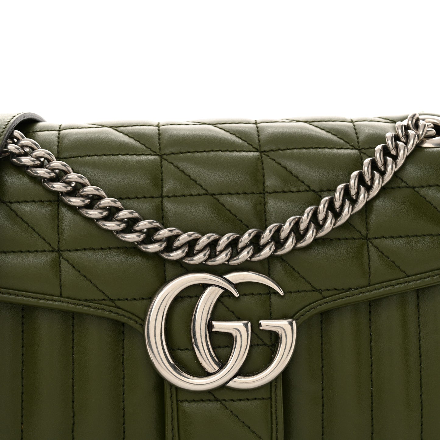 Calfskin Matelasse Aria Small GG Marmont Shoulder Bag Military Wood