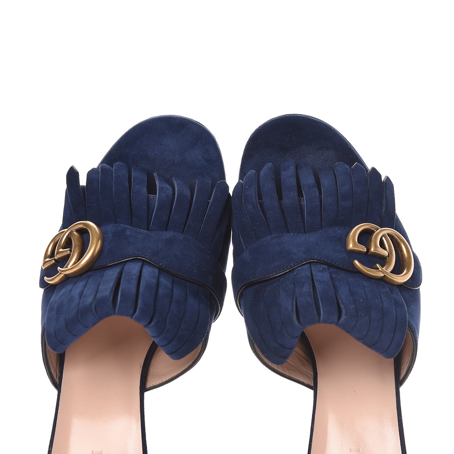 Gucci Kid Scamosciato GG Marmont Fringe 75mm Slide Sandals 39 Blue Ink 9 of 12
