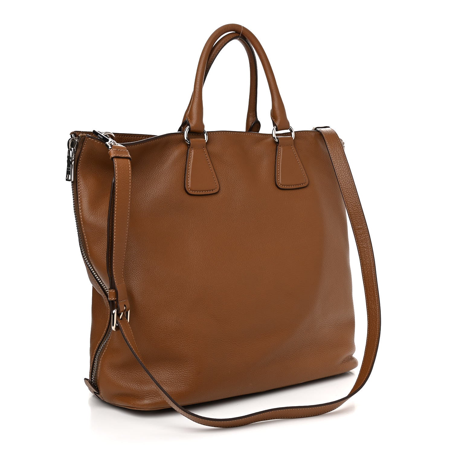 Prada Vitello Daino Side Zip Tote Brandy 3 of 12