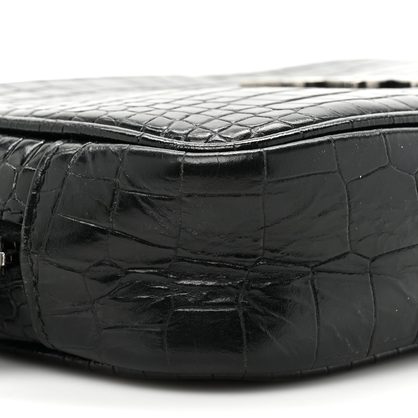 Calfskin Crocodile Embossed Monogram Mini Lou Camera Bag Black