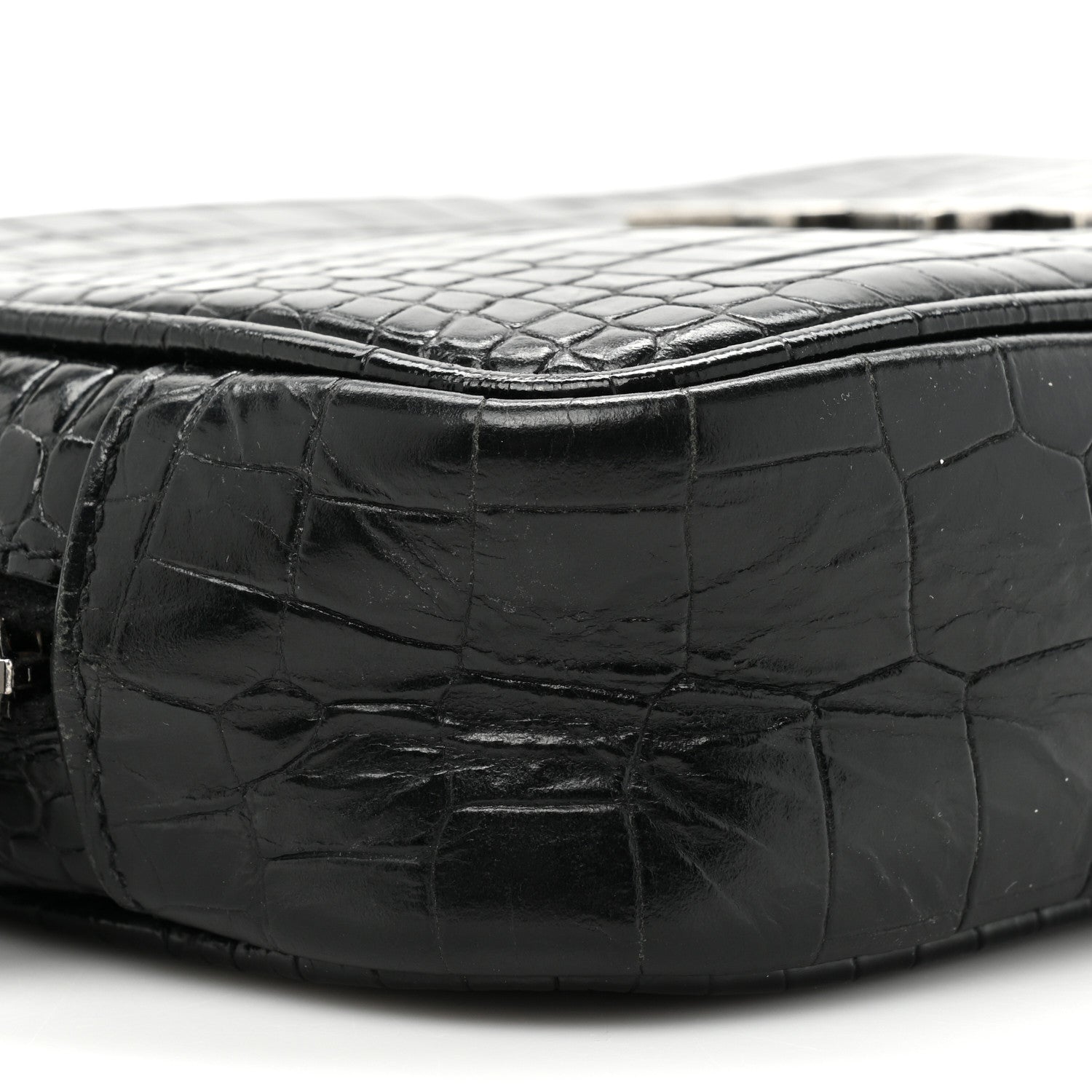 Saint Laurent Calfskin Crocodile Embossed Monogram Mini Lou Camera Bag Black 9 of 12