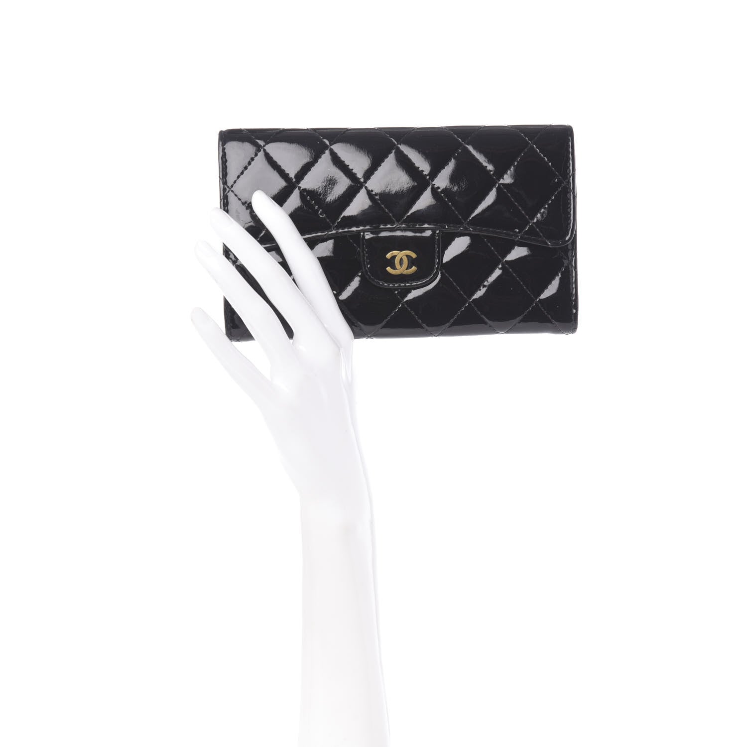 Chanel Patent Quilted Large Flap Wallet Black 2 of 8
