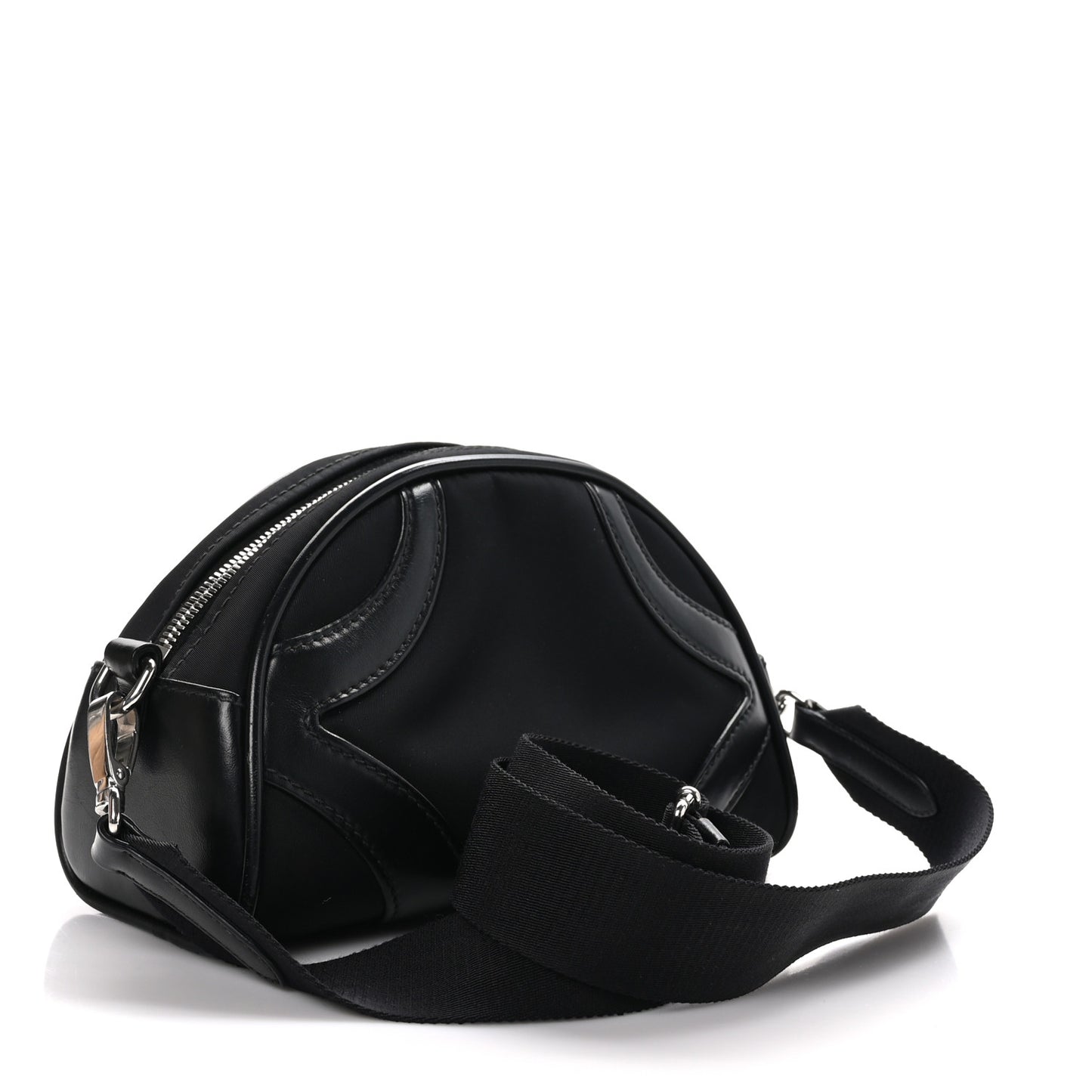 Nylon Soft Calfskin Bowling Crossbody Bag Black