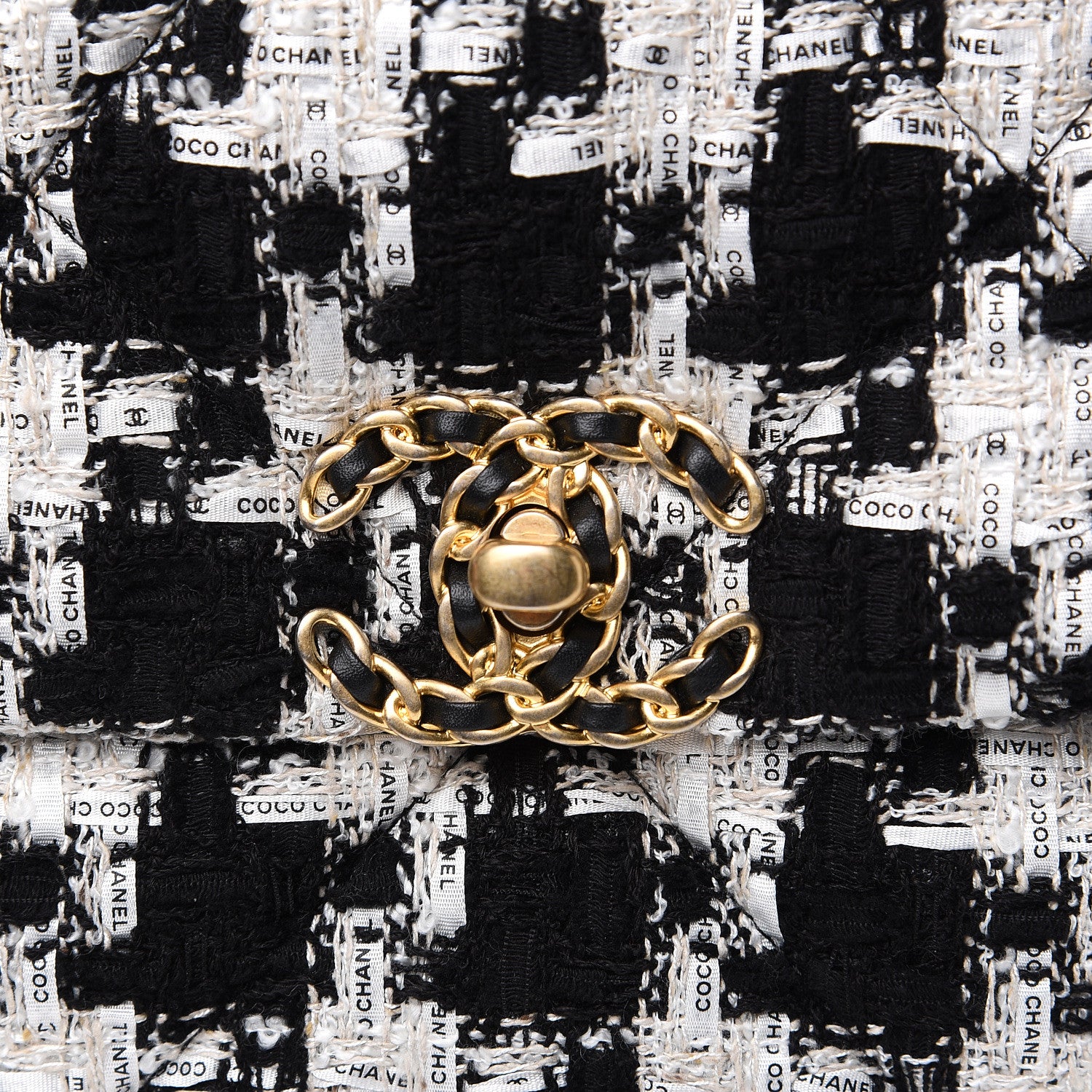 Chanel Tweed Quilted Large 19 Flap Black Ecru White 9 of 10