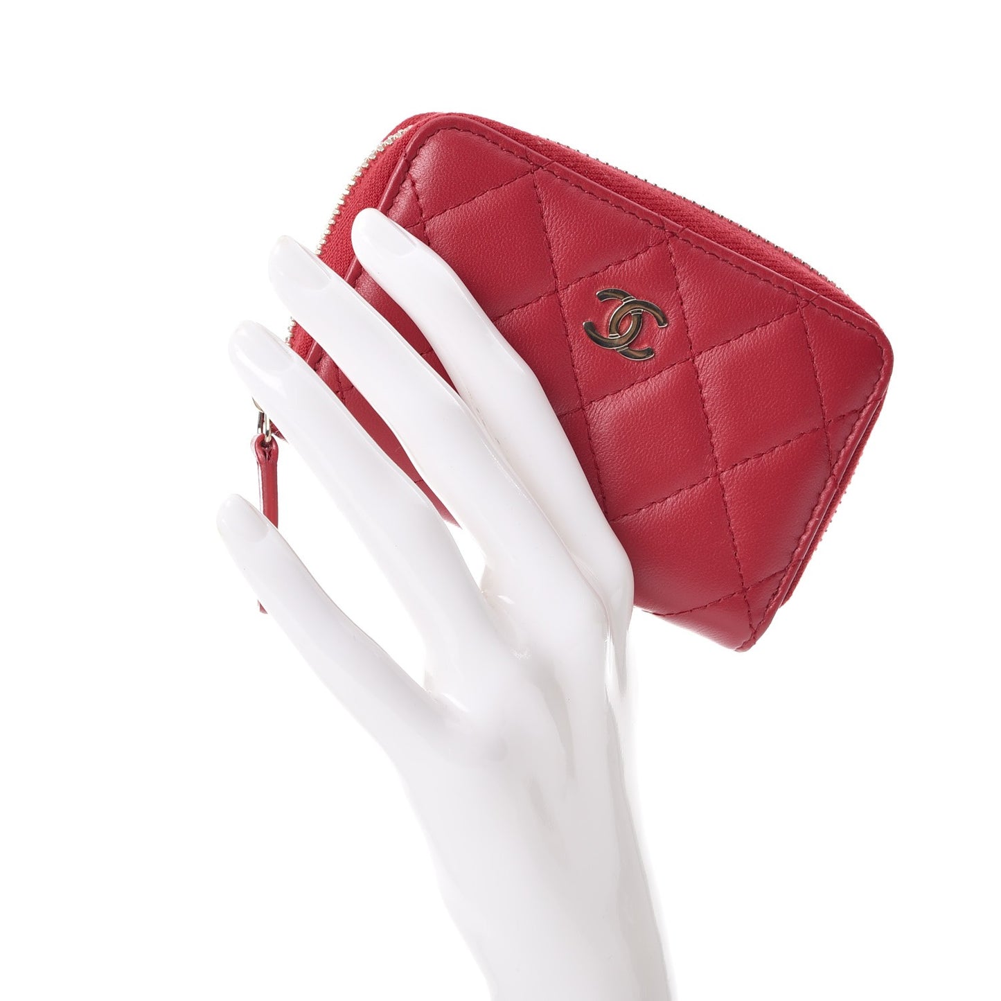 Lambskin Quilted Zip Around Coin Purse Wallet Dark Pink
