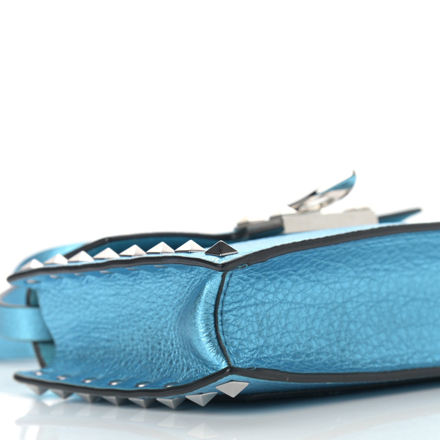 Valentino Garavani Metallic Pebbled Calfskin Small Rockstud Overlay Flap Shoulder Bag Cerulean 7 of 9