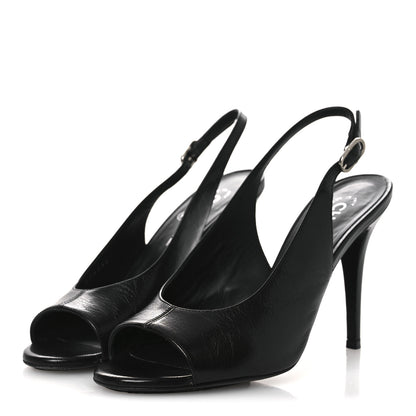 Chanel Goatskin Slingback Sandals 39.5 Black 4 of 12