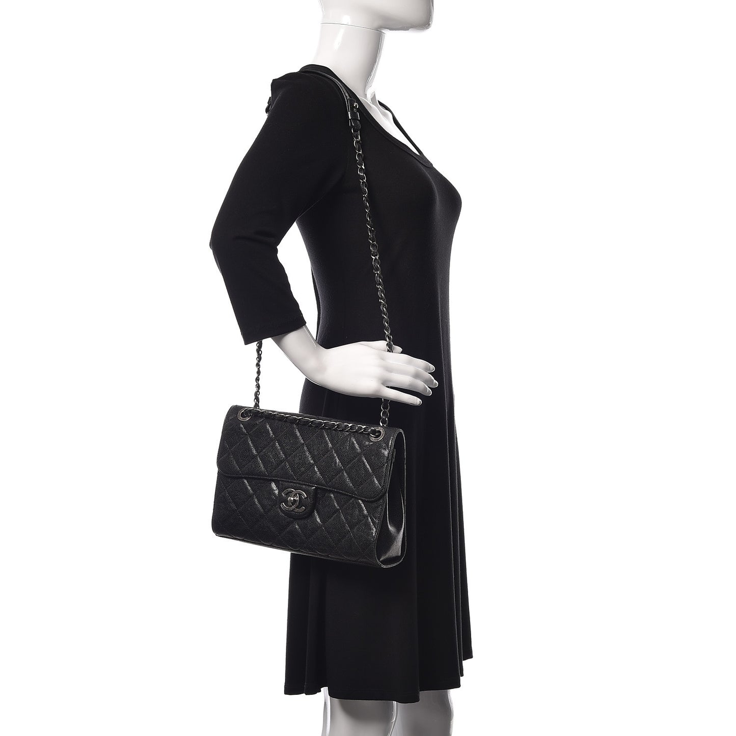 Crumpled Grained Calfskin Medium CC Crave Flap Black