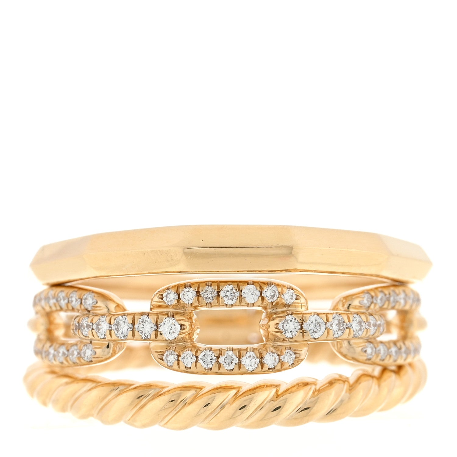 David Yurman 18K Yellow Gold Diamond 9.5mm Stax Three-Row Ring 51 5.75 1 of 4