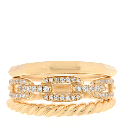 David Yurman 18K Yellow Gold Diamond 9.5mm Stax Three-Row Ring 51 5.75 1 of 4