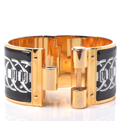 Hermes Enamel Printed Extra Wide Balades Equestres Hinged Bracelet S Positif Negatif 5 of 7