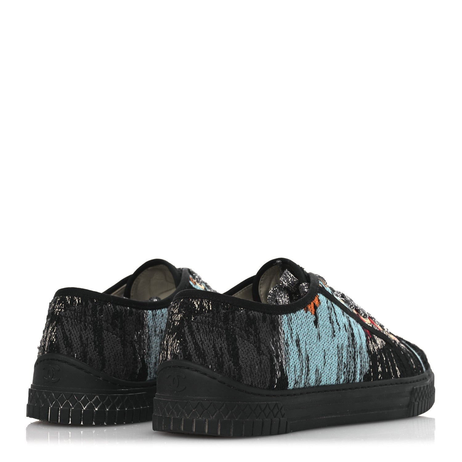 Chanel Metallic Tweed Low Top Sneakers 38 Black Multicolor 5 of 14