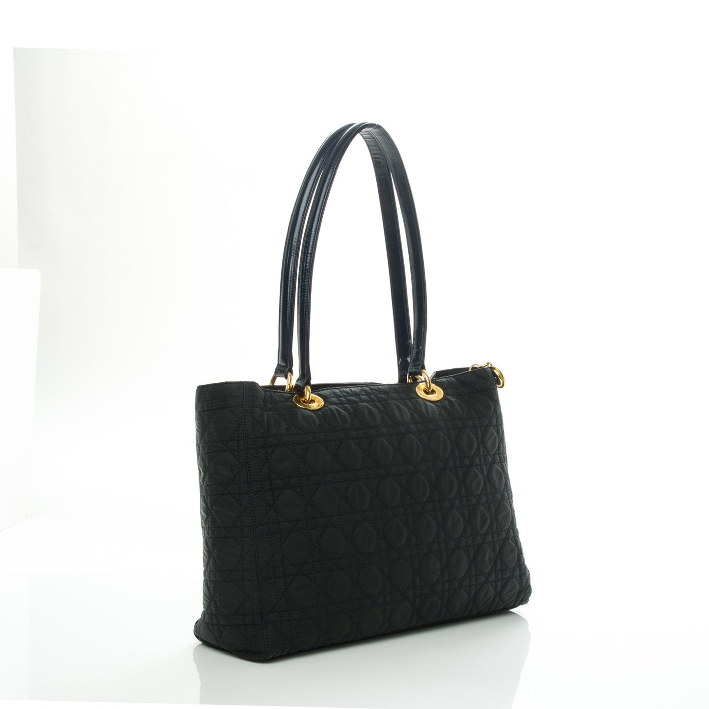 Nylon Cannage Large Lady Dior Tote Black Navy
