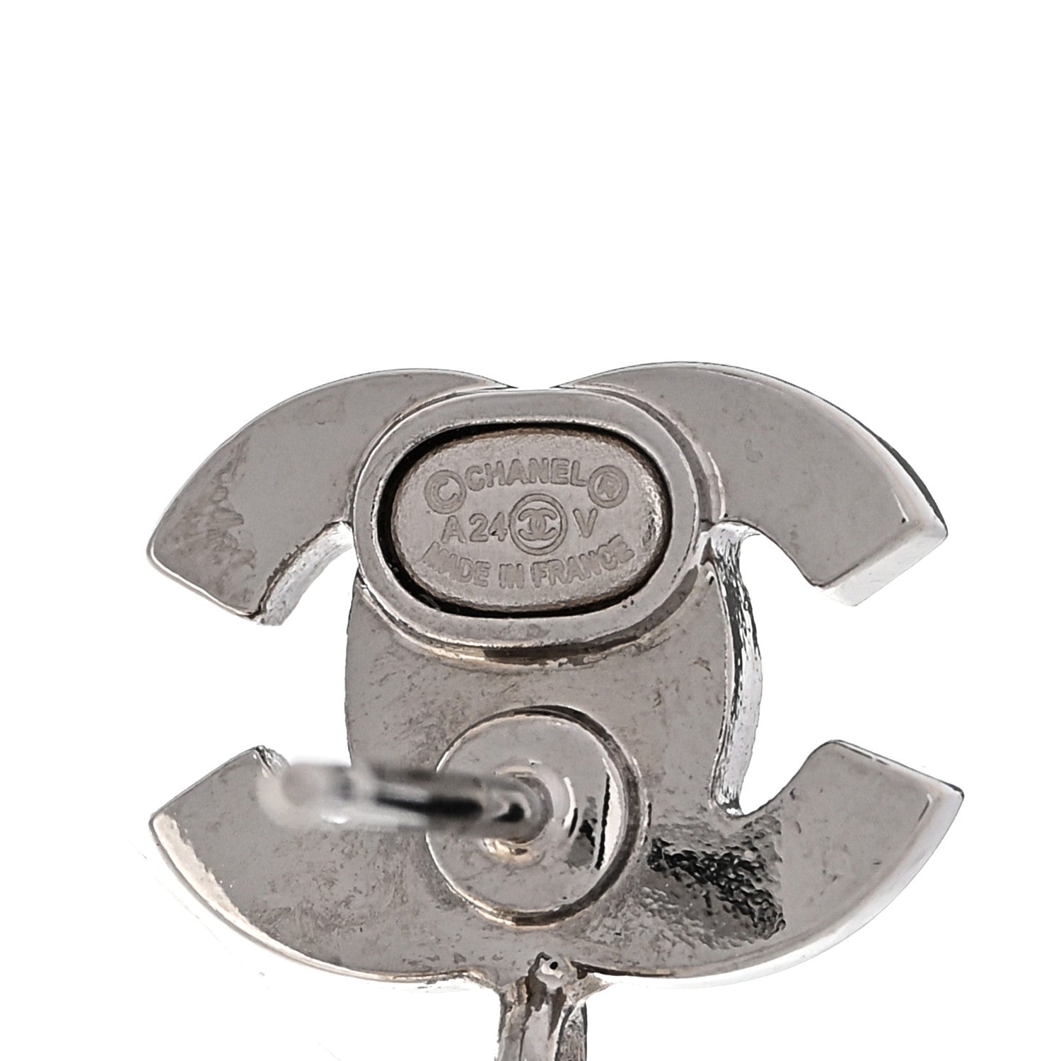 Chanel Crystal Pearl CC Drop Earrings Silver Pearly White 4 of 5