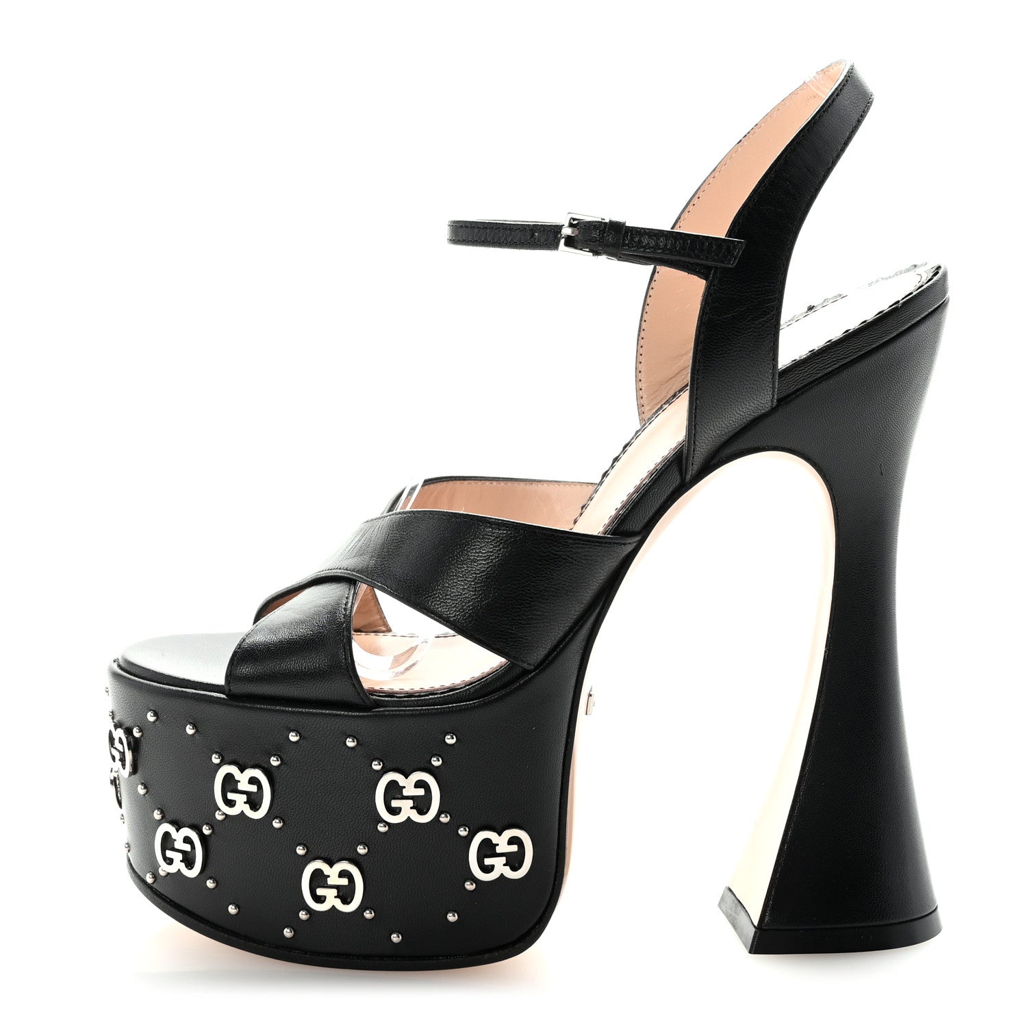 Gucci Malaga Kid Interlocking G Studs 155mm Platform Sandals 36 Perfect Black 1 of 8