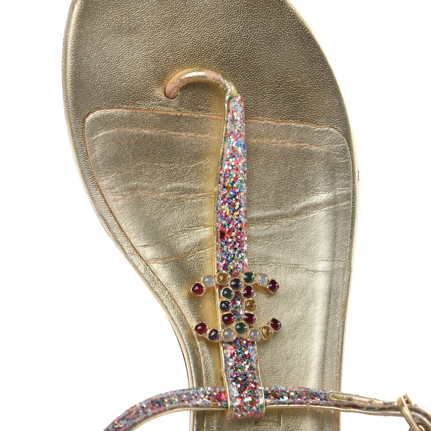 Metallic Lambskin Glitter Gripoix CC Sandals 38.5 Gold