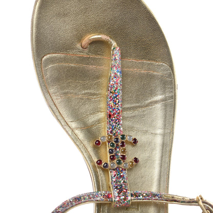 Chanel Metallic Lambskin Glitter Gripoix CC Sandals 38.5 Gold 12 of 13