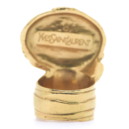 Saint Laurent Glass Cabochon Arty Ovale Ring 8 Gold Turquoise 3 of 5