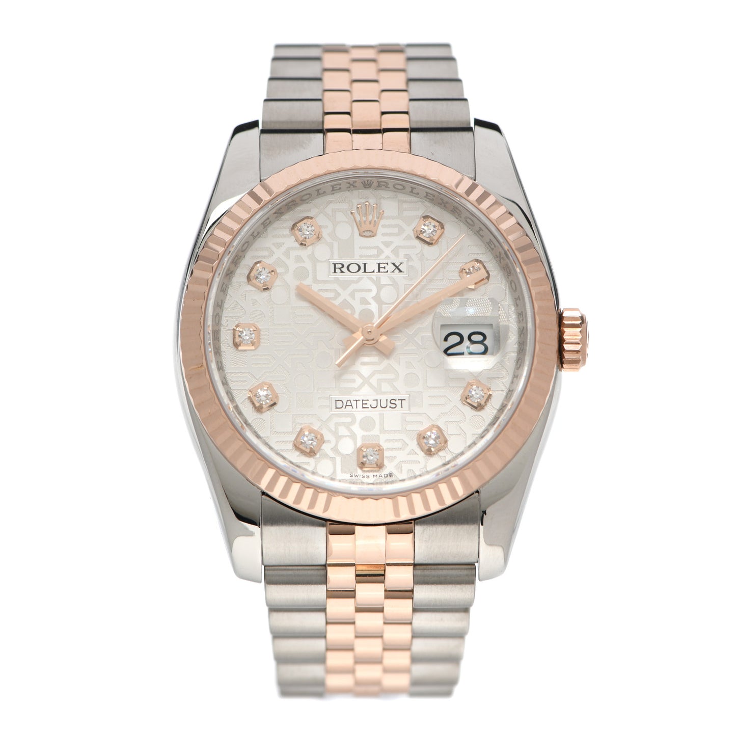Stainless Steel 18K Everose Gold Diamond 36mm Oyster Perpetual Datejust Watch Silver Jubilee 116231