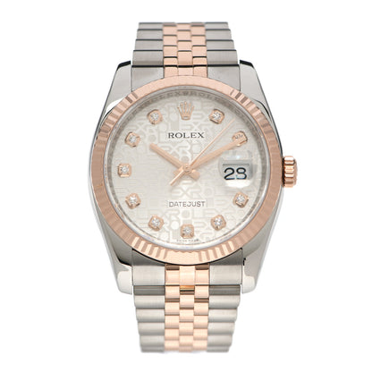 Rolex Stainless Steel 18K Everose Gold Diamond 36mm Oyster Perpetual Datejust Watch Silver Jubilee 116231 1 of 5