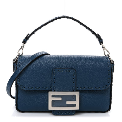 Fendi Cuoio Roma Sellerissima Nappa Sintetica Tape Stitch Mini Baguette Placca Argento 1 of 10